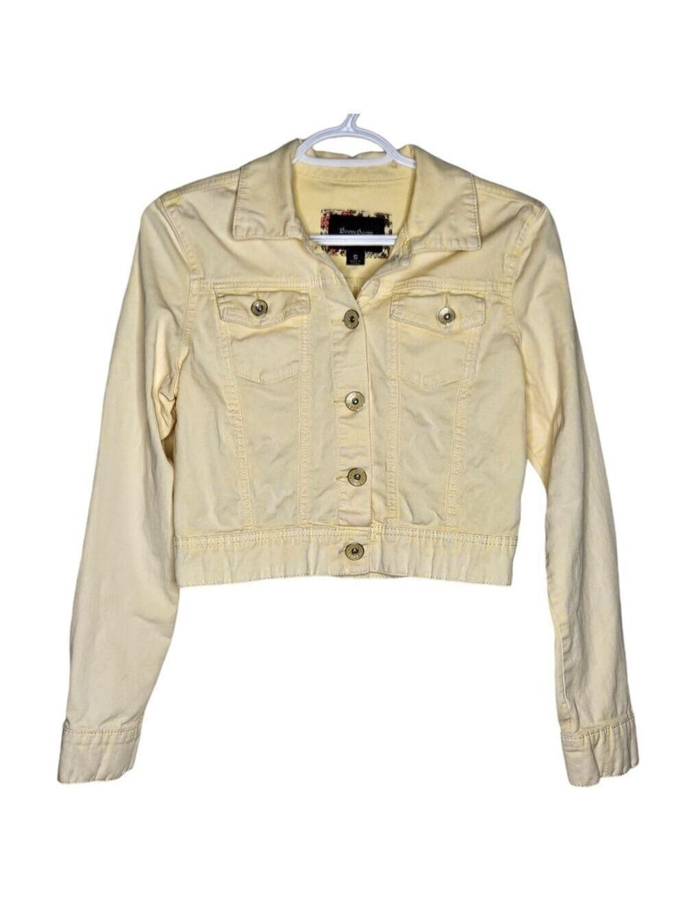 Cropped Denim Jacket Women's Small Light Wash yellow
